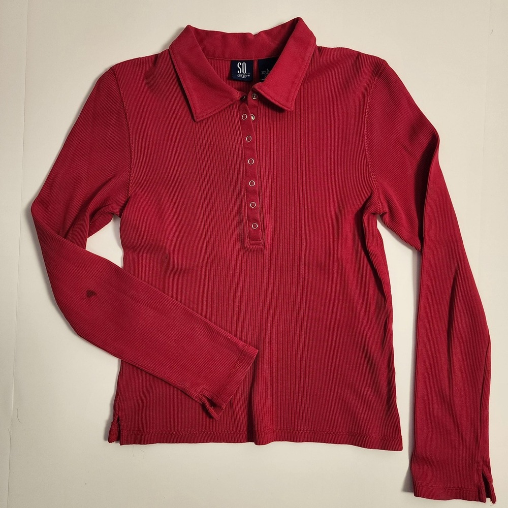 L | vintage 90s red collared long sleeve top by SO GSJC top half snaps
